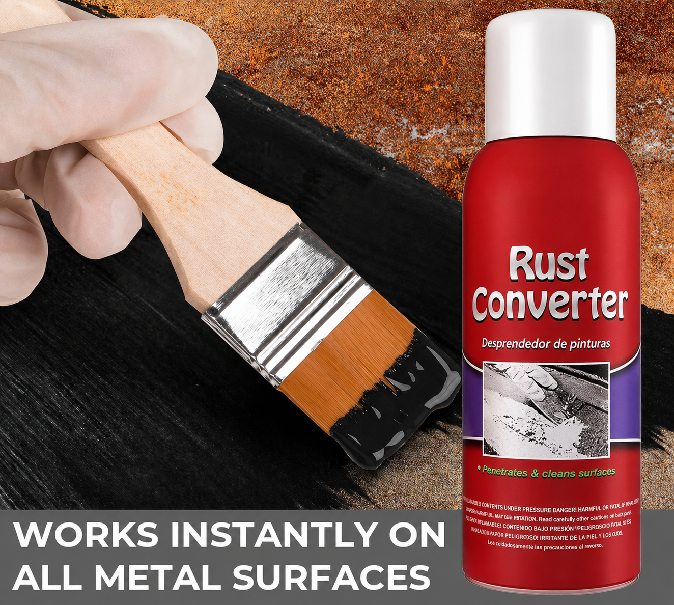 Brushing RustGuard™ Rust Converter onto corroded metal